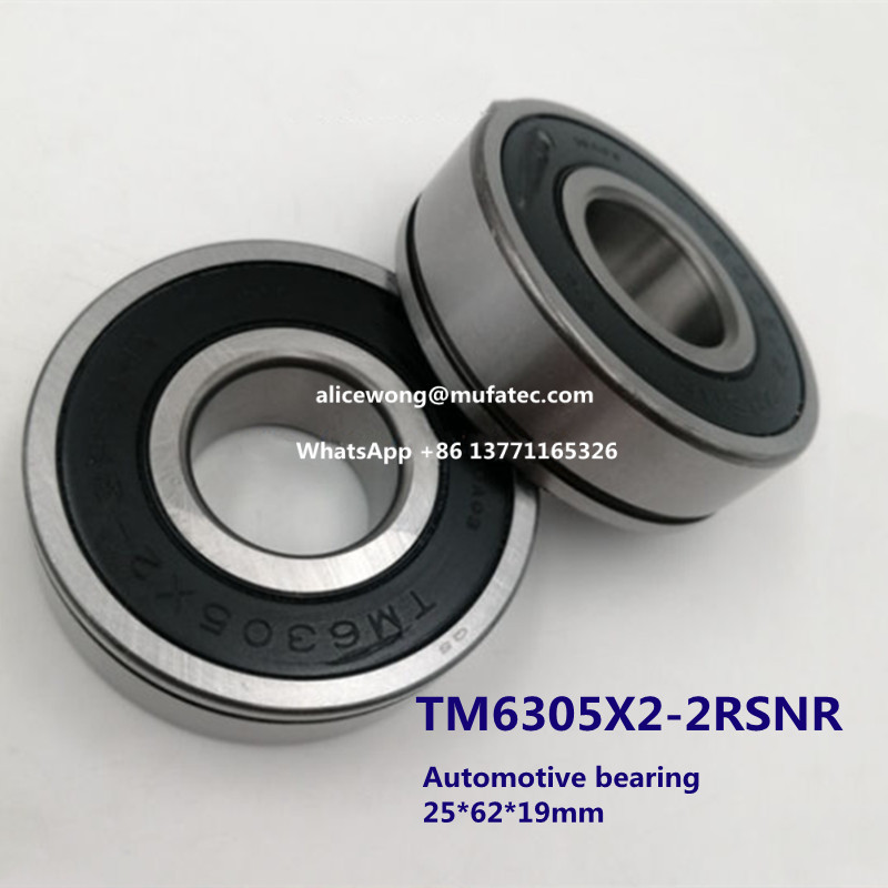 TM6305X12 auto gearbox bearing double rubber seals ball bearing locked with snap ring 25*75*17mm