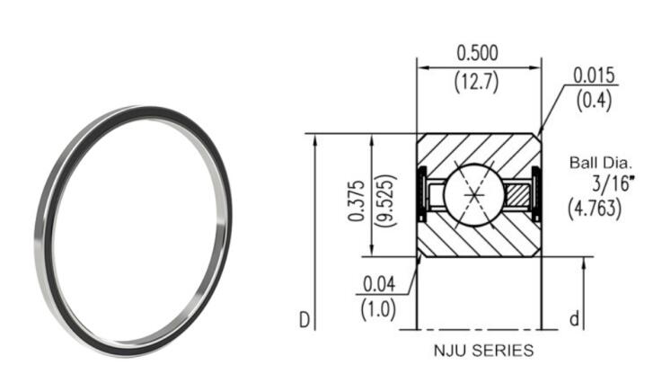 NJU042XP0 (JU042XP0) Sealed Four Point Contact Bearing (Size: 4.25x5x0.5 inch)