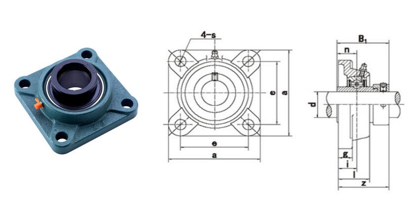 HCF206-17 Four Bolt Square Flange Bearing (Dia: 1-1/16 inch)