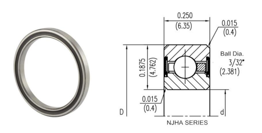 NJHA10CP0 (JSHA10CL0) Sealed Thin Section Ball Bearing (Size:1x1.375x0.25 inch)