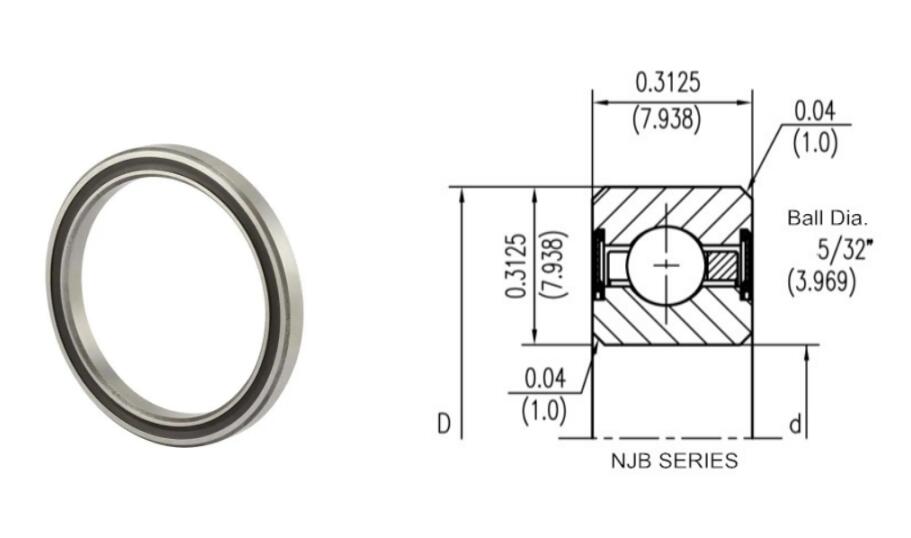 NJB020CP0 (JSB020CP0) Sealed Thin Section Ball Bearing (Size: 2x2.625x0.313 inch)
