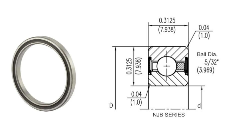 NJB050CP0 (RJB050CP0) Sealed Thin Section Ball Bearing (Size 5x5.625x0