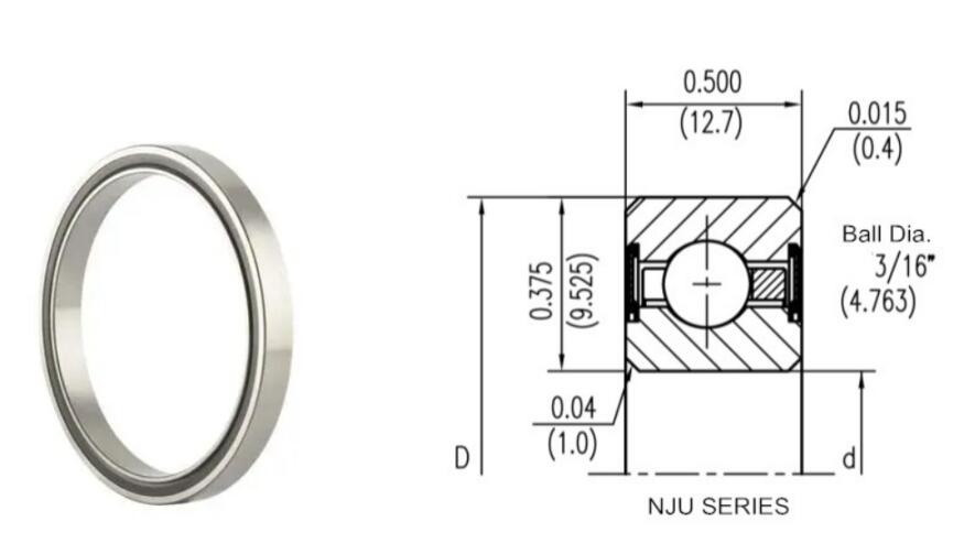 NJU080CP0 (JU080CP0) Thin Section Sealed Ball Bearing (Size: 8x8.75x0.5 inch)