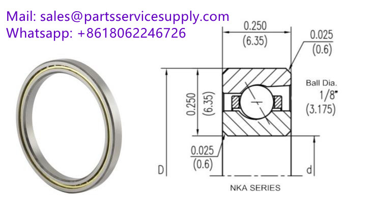 NKA035AR0 (Alt P/N: KYA035) Size:88.9x101.6x6.35 mm Thin Section Angular Contact Ball Bearing