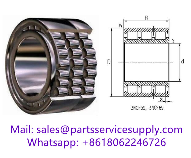 3NCF5908VX2 (Alt P/N:SL14908) Three Row Full Complement Cylindrical Roller Bearing Size 40x62x32mm