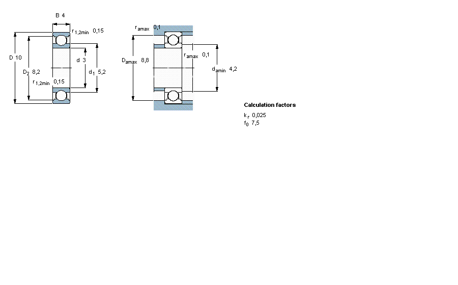 SKF 6005 bearing stock, Dimensions, Drawing